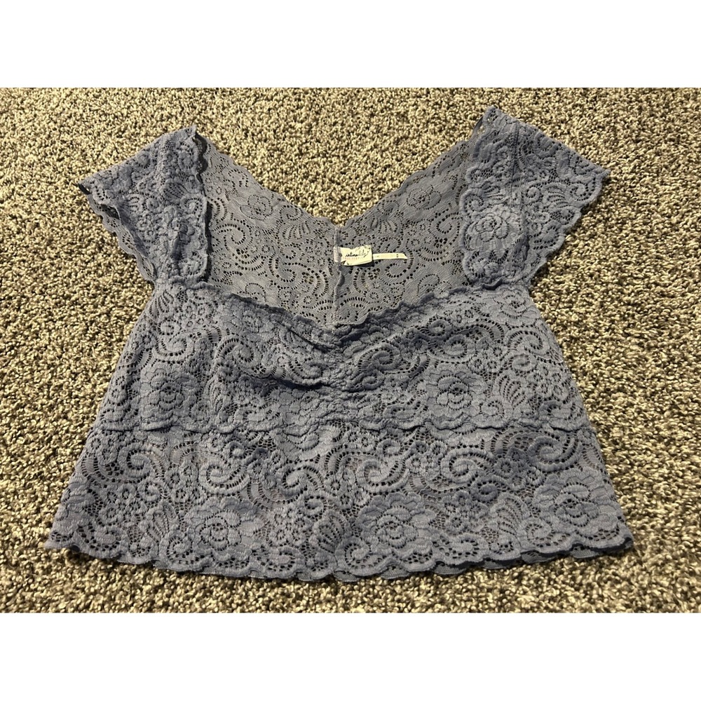 Intimately Free‎ People Lace Tiered Cropped Top Blue M M